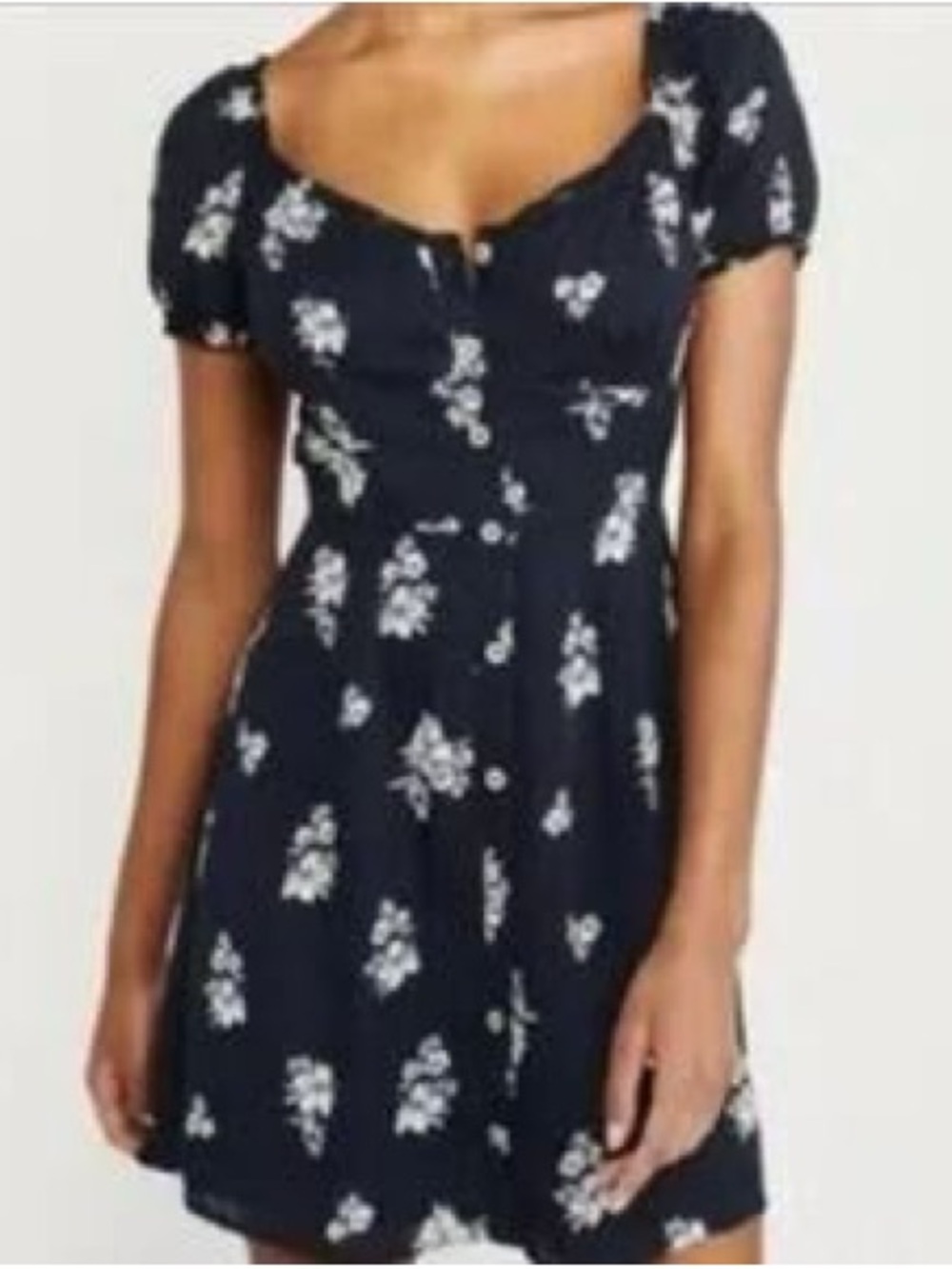 Abercrombie & Fitch women’s puff sleeves button front mini dress navy size XL